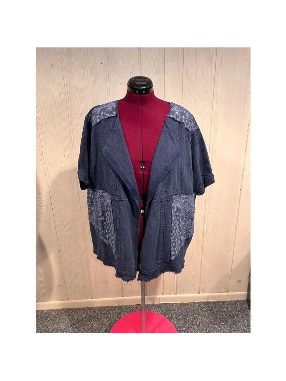 Pilcro Anthropologie Blue Cotton Blend Patchwork Overshirt Jacket XL
